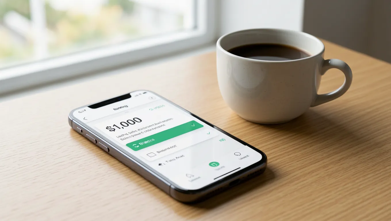 Smartphone showing successful transfer for a $1000 cash advance online