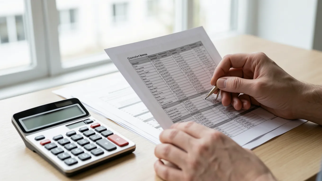Person reviewing financial documents and using a calculator