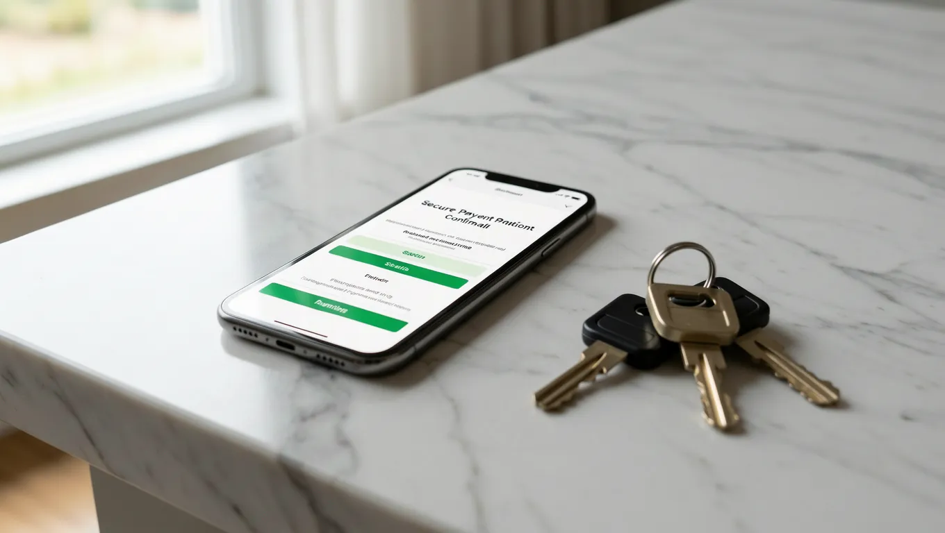 Hands using a mobile budgeting application on a smartphone
