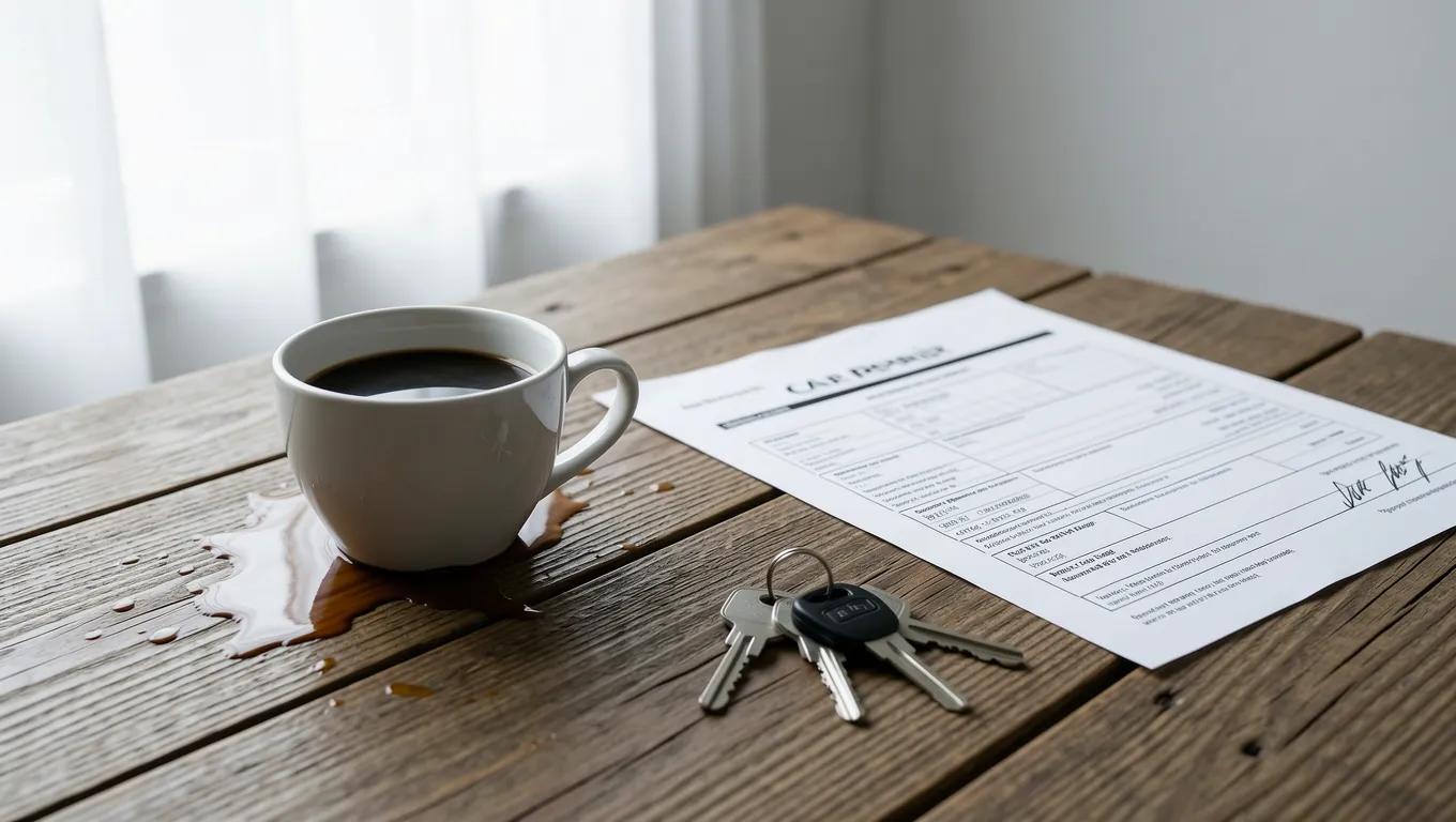 An unexpected car repair bill sitting on a table near car keys