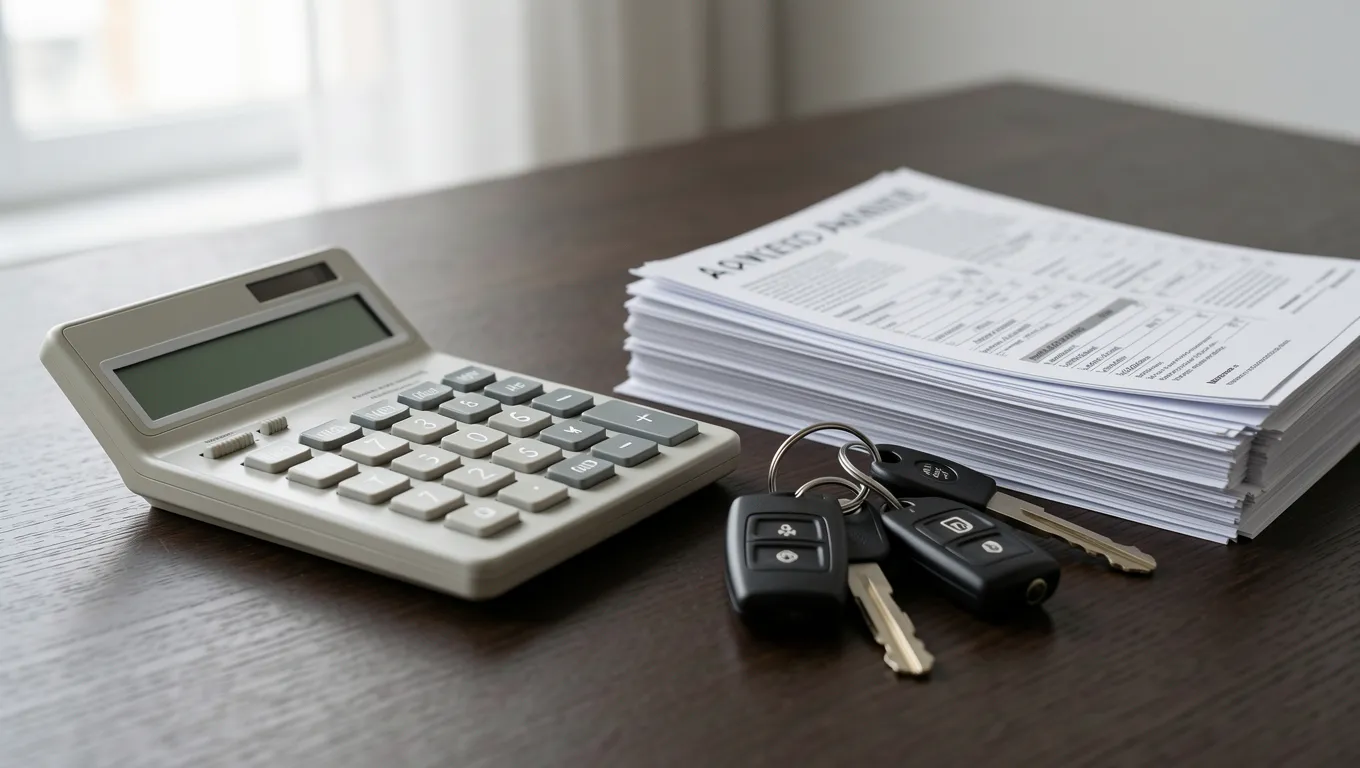 Calculator and unpaid utility bills illustrating loan costs