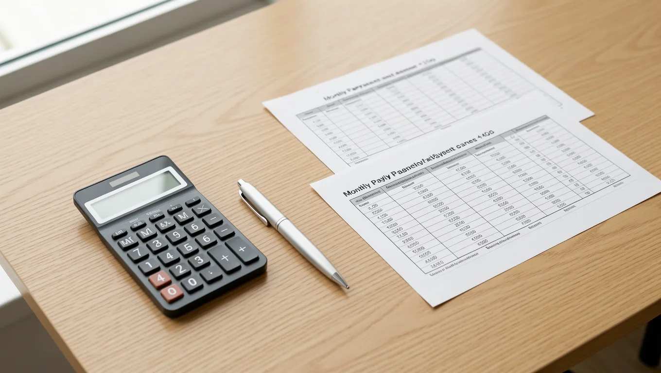 Financial documents and calculator on a workspace