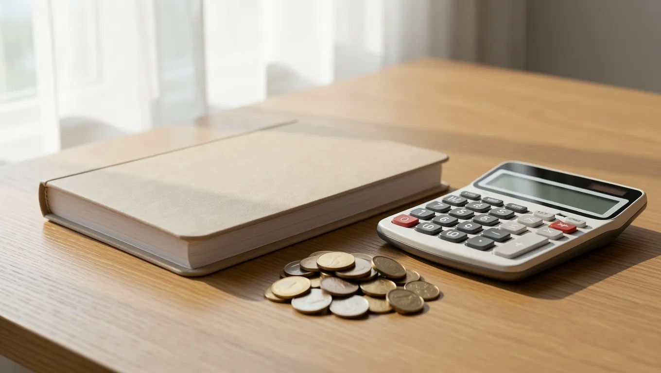 Calculator and budget planner showing financial management tools
