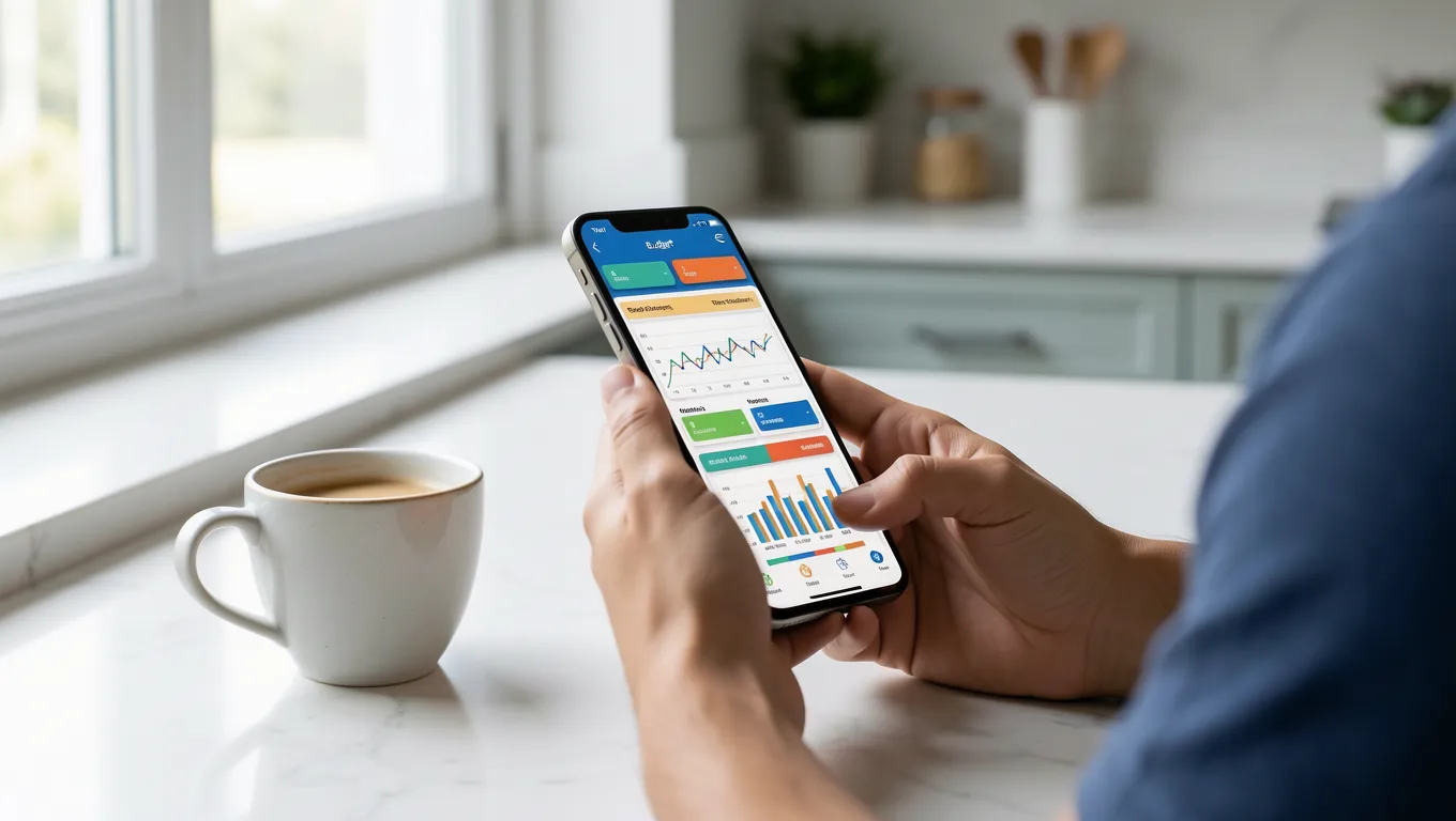 Hands organizing monthly bills and financial statements