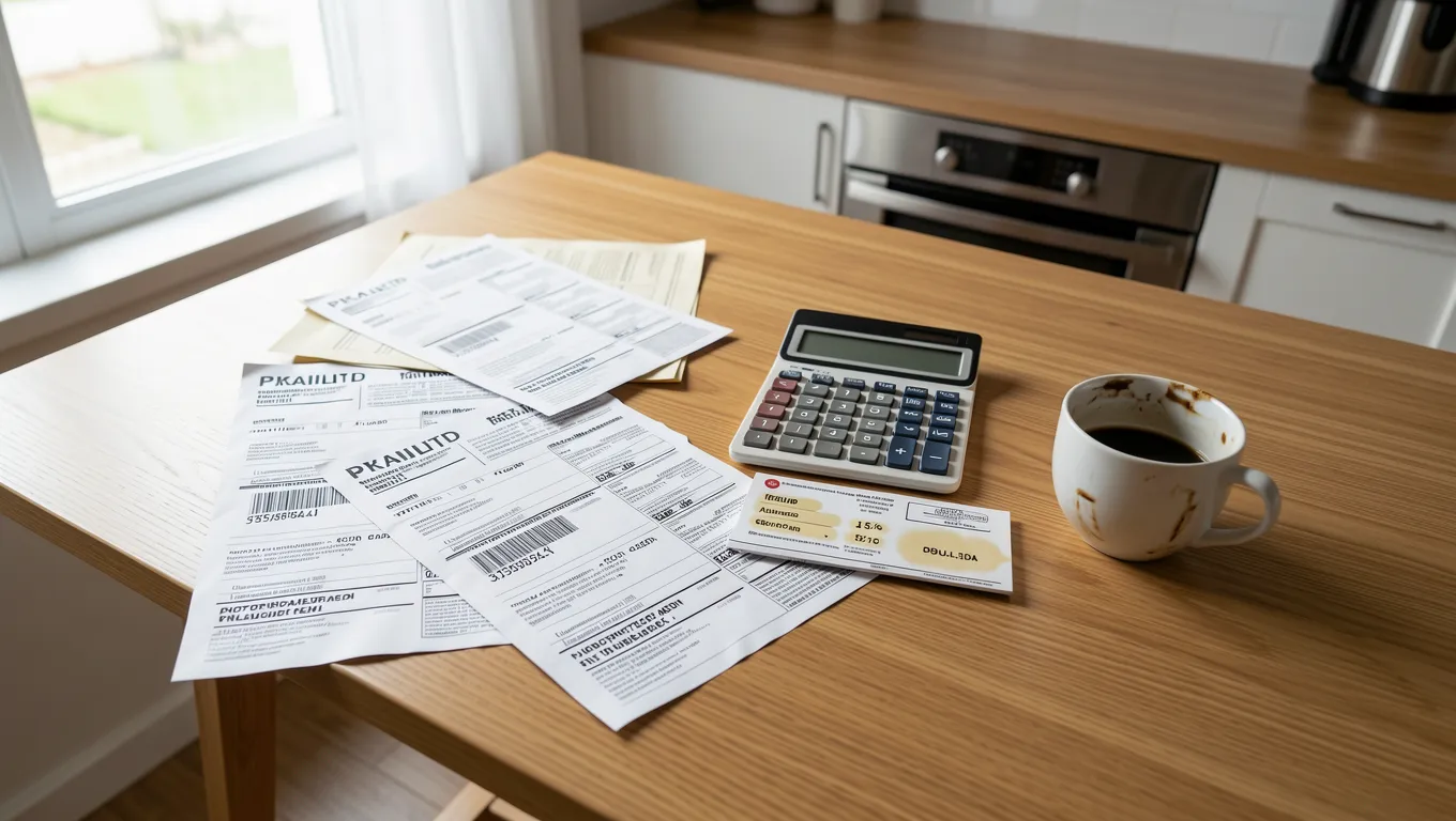 Cracked phone and utility bill illustrating financial stress