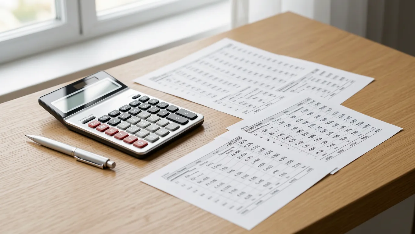 A calculator and pen resting on a loan agreement document