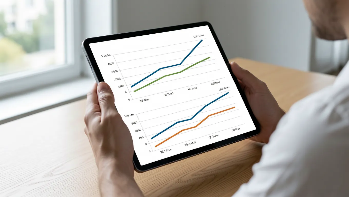 Digital tablet showing financial interest rate graphs
