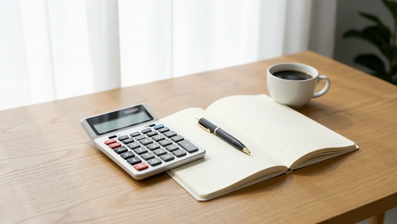 Organized financial planning tools on a wooden desk