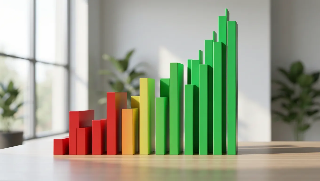 A digital representation showing a credit score meter and financial growth graphs