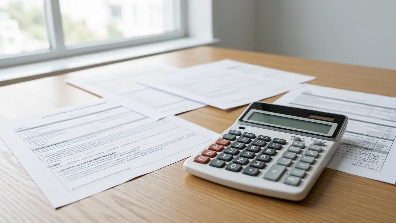 A close-up view of a calculator and loan documents on a table