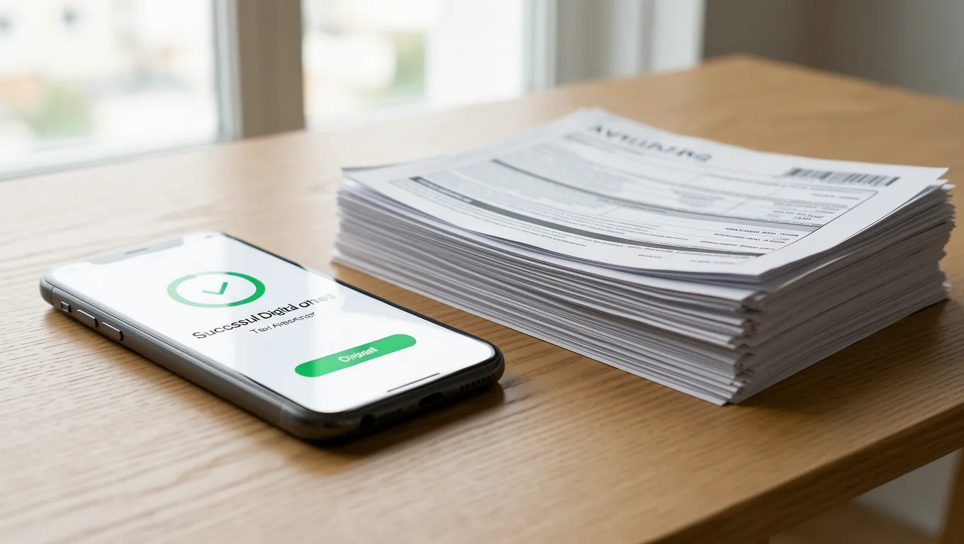 A smartphone showing successful transaction status for an instant cash advance no credit check