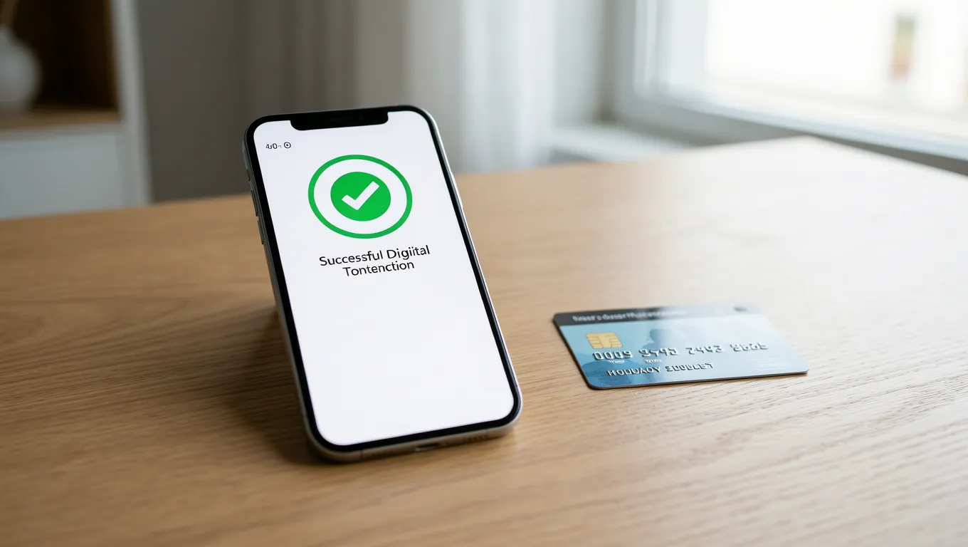 Smartphone showing an instant direct deposit loan confirmation in a home setting