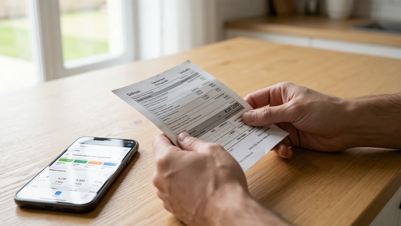 An unexpected bill resting near a mobile device for payday loans no credit check online help.