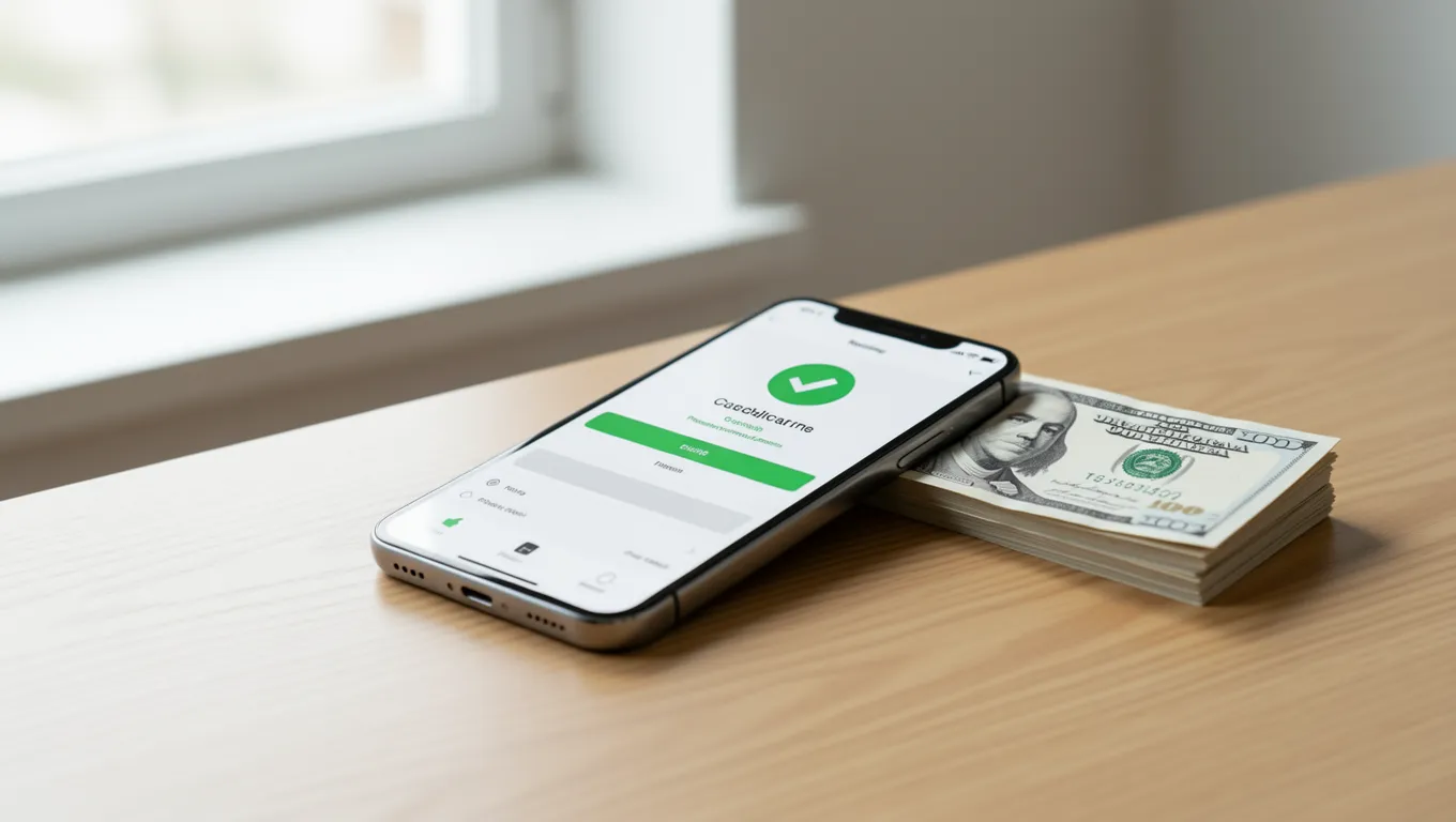 Smartphone showing successful loan approval for quick approval payday loans.